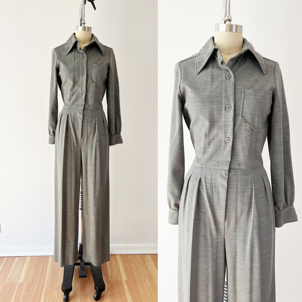 SIZE S 1970s Gray Woolen Jumpsuit by Victor‎ Joris